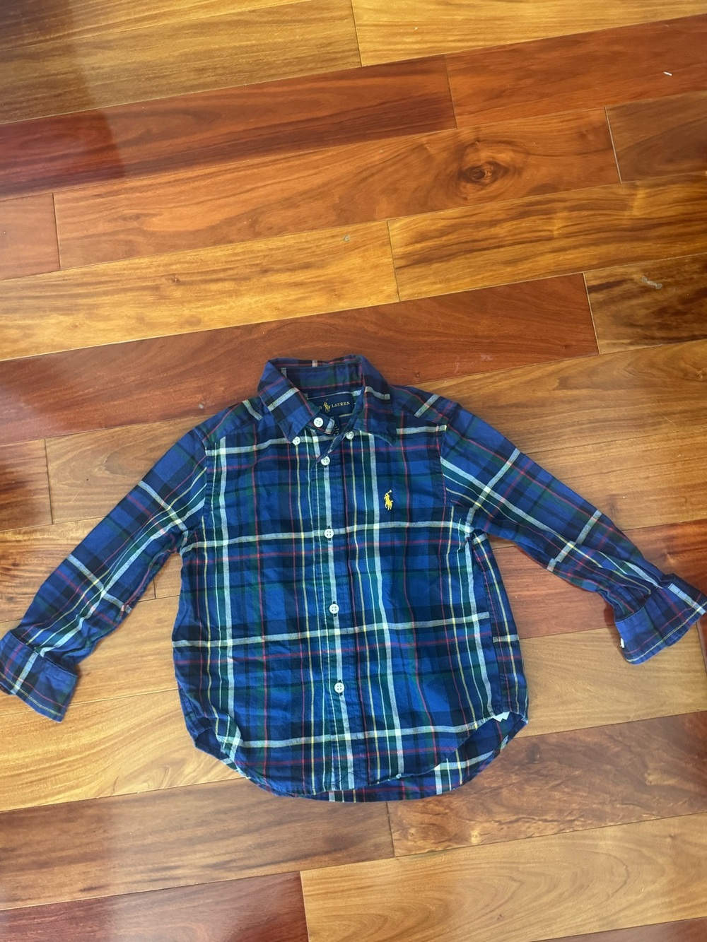 Ralph Lauren Navy & Green Plaid Button-Down Shirt for Kids